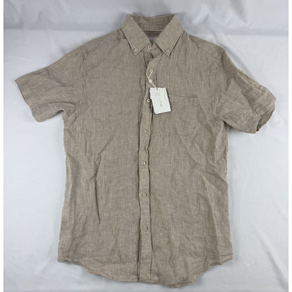 NWT Porter & Ash Men Men's Linen Shirt Small Natural Sand Button Down Short Slee